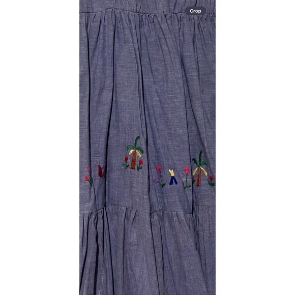 Vintage girls sz 6/7 Blue Chambray dress with embroidered folk art designs - Picture 10 of 12